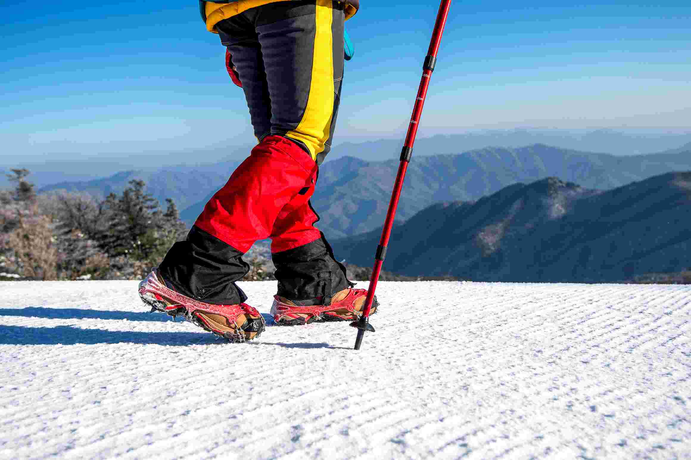 Snowshoeing in mountains
